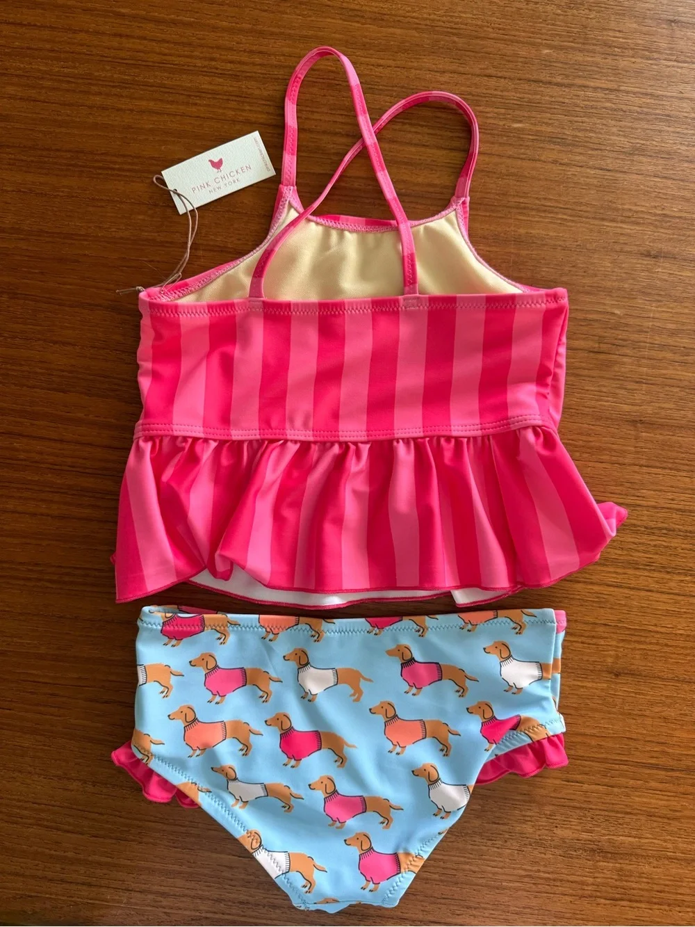 Pink Chicken Pink Striped Ruffle Tankini Top